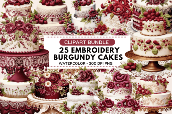 Reviewing the Embroidery Burgundy Cakes Clipart Bundle